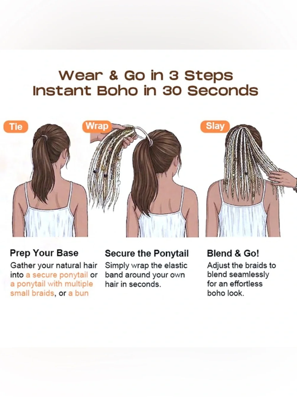 Boho Braided Ponytail Hair Extensions with Beads, Festival Pink Blend